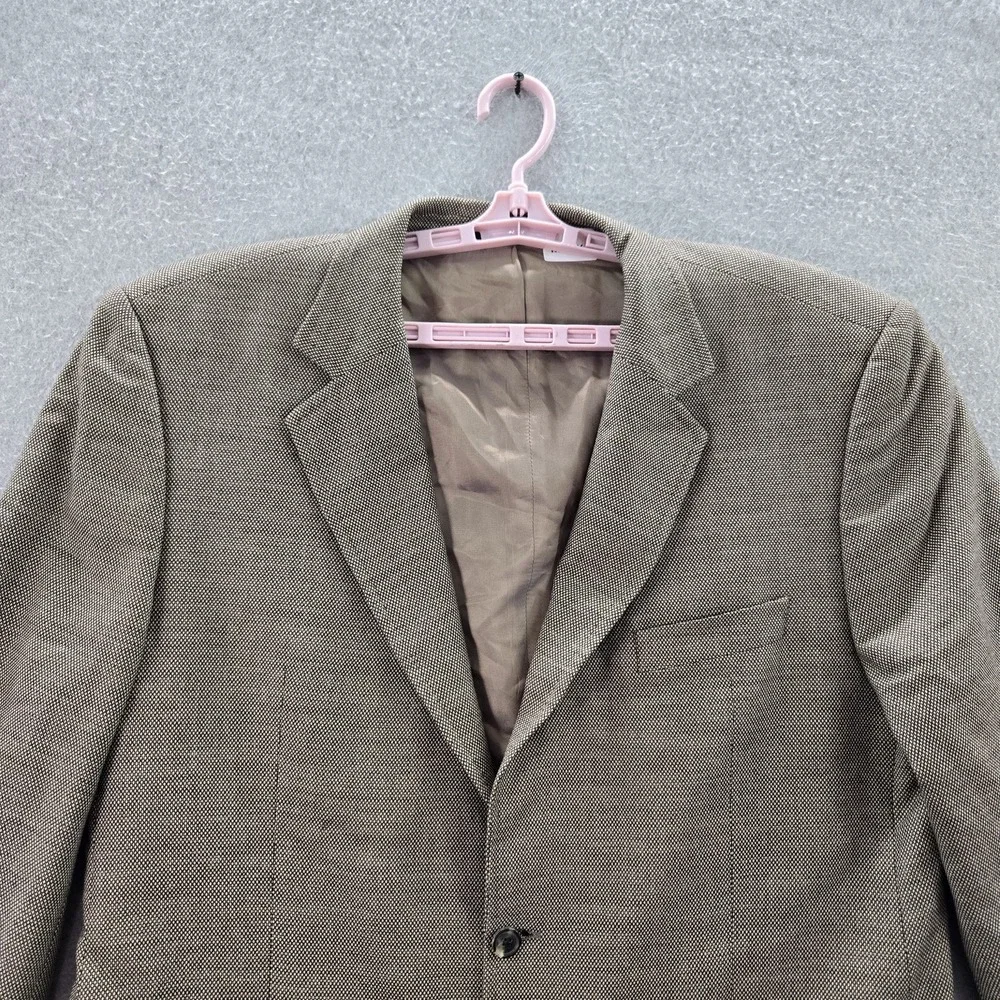 Hugo Boss Men‎ Blazer 46R Brown Polyester Wool Geometric The Jam Sharp Business